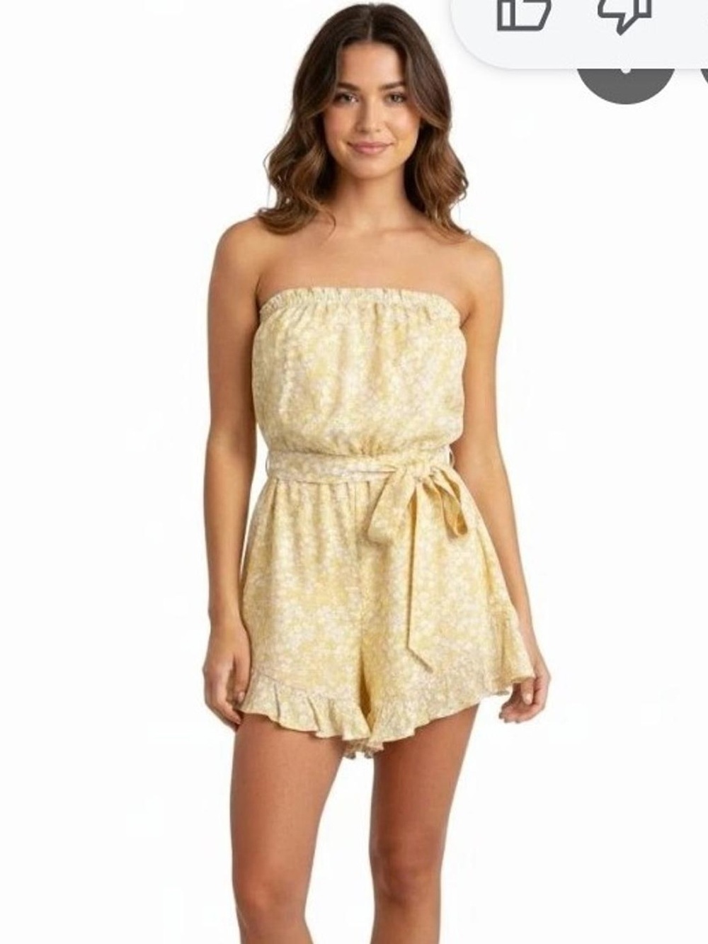 Hollister Strapless Lined Romper Yellow Floral Womens Size M